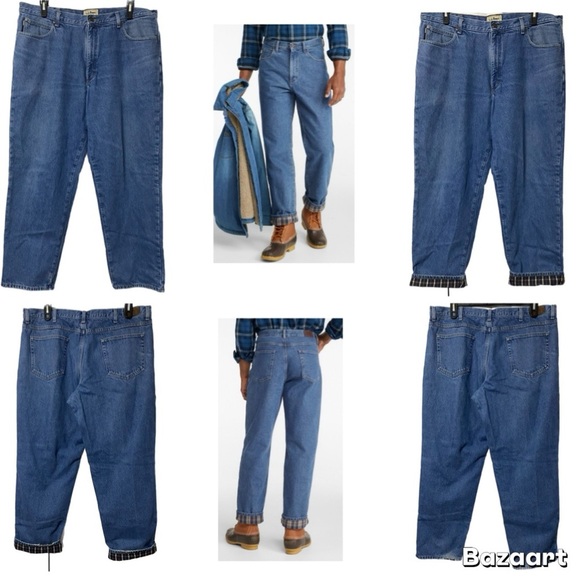 EUC LL Bean Double Jeans, Relaxed Fit, Cotton, Flannel Lined, Sz 42x34, Denim​ - Picture 14 of 15